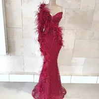 Feather Beaded Formal Evening Dress Custom Made Muslim Arabic Prom Dresses 2019 Robe De Soiree Turkish Party Gowns