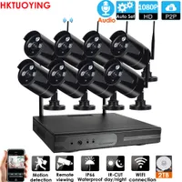 8CH 1080P HD Audio Wireless NVR Kit P2P 1080P Крытый открытый IR Night Vision Security 2.0MP Audio IP-камера WiFi CCTV Система CCTV