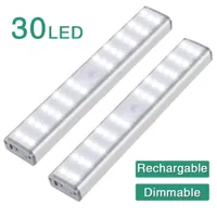 Dimmable 30 LED-skåplampor USB Lithium Batteri Uppladdningsbar trådlös lampkroppsavkänning Ljusstång Magnet Strip Wall Light