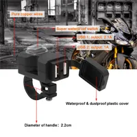1PCS 3 1Amp Waterproof Motorcycle Dual USB Charger Kit USB Adapter Cable Phone Tablet GPS Charger with Cable Harness291e