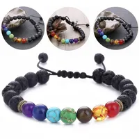 Charms 7 Chakra Bracciali naturale braccialetto di pietra lavica regolabile 8 millimetri Energy Yoga Beads gioielli di guarigione di modo del regalo 3 stili