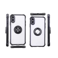 Para iPhone 11 Pro Max XS X XR 8 Plus Phone Case Transparente macio TPU Acrílico claro Cobertura de 360 ​​graus titular de anel Copue