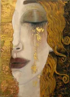 Frau in Gold Gustav Klimt Gemälde Kunst auf Leinwand Goldene Tränen Handgemalte Ölgemälde Figure Kunstwerk Schöne Dame Bild für Wanddekor