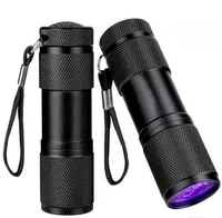 9 LED MINI Latarka Ultrafioletowa Niewidzialna atrament Detekcja Detekcja Torba Light Handheld Poręczna Lampa Kieszonkowa za pomocą baterii 3X 3A