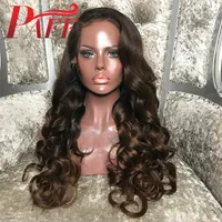 PAFF Lululeless Ombre Silk Base Lace Front Menselijk Haar Pruiken 1B / 4 # Pre Plucked 4 * 4 Body Wave Silk Top Remy Hair Pruiken