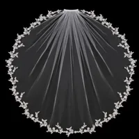 Weiße Elfenbein-Hochzeitsschleier 1 Tier-Blusher-Applikationen Spitze mit Kamm Braut für Mädchen-Kathedrale Luxus langes kurzes Länge
