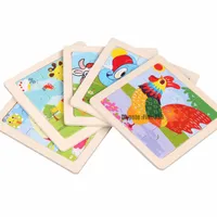 Wooden Puzzles Toys 9PCS Cartoon DIY Buliding Animals Thickened Puzzles Wooden Toy For Children Cognition Puzzle Birthday Gifts For Kids