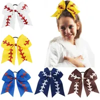 7 "Duży zespół softball Baseball Cheer Bows Handmade Yellow Faborek i Red Glitter Stiches z Ponytail Hair Hair do Cheerleading FJ367