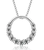 925 стерлингового серебра ожерелье женщина Цирконий Кристалл 1.2cm * 1.2cm Круглый Кольцо Подвеска воды ожерелье 5938