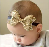EW-Säuglingsbaby-Big Glitter glänzende Sequin-Bogen-Stirnband-Knoten Kleinkind Frühling Stretchy Hairwrap Kinder Princess Haarschmuck