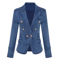 Wysokiej jakości Nowy projektant mody Blazer damskie metalowe przyciski lwa podwójne breaded drelich blazer płaszcz zewnętrzny