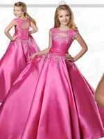 Vestidos de concurso da menina para adolescentes Ritzee com Jewel pescoço e comprimento do assoalho Fúcsia Vestido de baile de tafetá vestidos da menina para comunhão Vestidos