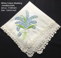 12 Moda Gelin Mendilleri Set Beyaz Pamuk Hankie ile Beyaz Dantel Kenarlı ve Renk nakış Çiçek Gelin Hanky ​​12x12-inç