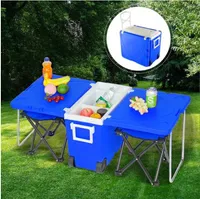 Heiße Angebote!!! Großhandel freies Verschiffen im Freien Picknick-faltbarer Multi-Funktions-Rollen-Cooler Upgraded Hocker Blau