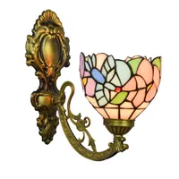 Tiffany stil dragonfly vägg ljus lampa färgad glas blomma kristall armatur hem restaurang café dekorativa konst lampor
