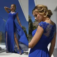 2020 Linea Raffaelli Royal Blue Blue Blue Blue Blue Mother of the Bride Dresses Chiffon Pearl Plusサイズの結婚式のゲストドレスラインシックな女性フォーマルガウン