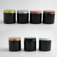 24 x 200 g tomma svart kosmetiska krämbehållare krämburkar 200cc 200ml för kosmetika förpackning av plastflaskor med metalllock