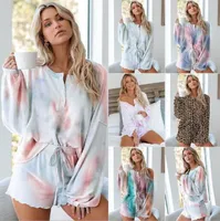 Sıcak Satış Kış Ev Hizmeti Twopiece Takım Avrupa ve Amerikan Kadınlar Yeni Rahat Pijama Longsleeved Tiedye Pijama Takım Elbise