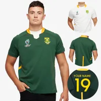 맞춤형 남아 프리카 공화국 럭비 저지 2019 럭비 월드컵 셔츠 남아공 대표팀 홈 및 어웨이 용 저지 사이즈 S-3XL 인쇄 이름