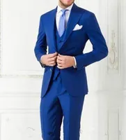 Novas Dois botões Royal Blue Noivo Smoking pico lapela Groomsmen melhor homem Ternos de casamento do Mens (Jacket + calça + Vest + Tie) 691