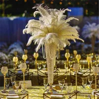 2フィートの背の高い金の銀のビーズアクリルのクリスタルトランペットの磨かれた花瓶の結婚式の中心的なテーブル花瓶の装飾ロイヤルルックメタル