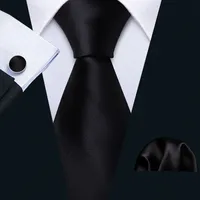 Erkekler İşletme Hi-Tie Boyun Tie Seti Özel İtalyan İpek Saten Düz Siyah Kravat Örgün ücretsiz Drop Shipping N-5263