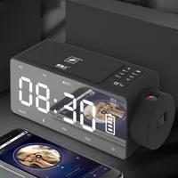 Altavo de carga inalámbrica Altavoz Bluetooth Clima de alarma digital Cargador USB para dormitorio con FM Radio/Puerto de carga USB