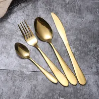 4pcs/set Dinnerware Set Gold Cutlery Spoon Fork Knife Tea Spoons Matte Gold Stainless Steel Food Silverware RRA2833-7