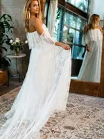 2019 Full Lace Boho свадебные платья без бретелек с плечами свадебные платья длинные дешевые платье