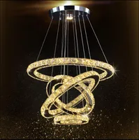 Modern Home Decor 4 Pierścienie Lustwa Światła Sufitowe Okrągłe Kryształowe Wiszące Lampy Salon Kuchnia Sypialnia LED Żyrandol Oświetlenie Oprawy