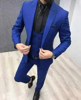 New Royal azuis formais ternos dos homens do partido para casamento 3 Piece One botão do noivo ternos Slim Fit noivo Suit Tuxedo Blazer (jaqueta + calça + Vest)