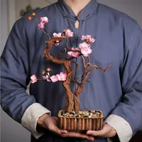 Artesanal pingente de madeira deteriorada chinês zen simulação de flor de pêssego deteriorado de base decorativo de madeira pingente de chá pet pendant criativo