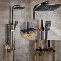 Bathroom Luxury black Golden shower set with bidet shower with shelf gold shower set bathroom faucet Bathtub Faucet Sets