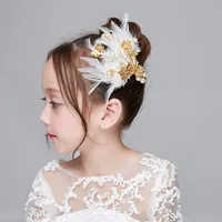 Kwiat Girl Leather Hairpin Pearls Stop Bridal Handmade Craft Akcesoria Do Włosów Dzieci Wieniec Kobiety Garland
