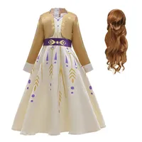 New Little Anna Dress Up For Girl Manica Lunga False Due pezzi Neve Queen Fancy Costume Halloween Pageant Party Vestiti 3-12T Drop Shipping
