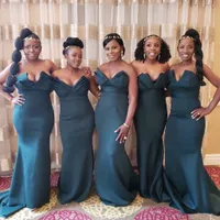 Jägare Grön Sexig Strapless V Nacke Mermaid Bridesmaid Klänningar 2019 Nigerisk Afrikansk Golvlängd Maid of Honor Gowns Beach Weddings