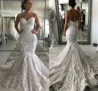 2020 amor elegante vestidos de boda de la sirena de lujo sin tirantes de encaje apliques espalda abierta Plus vestido de novia Tamaño
