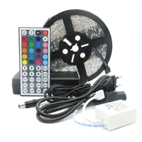 SMD 5050 60LEDs 5M 300LEDs Waterproof RGB LED Strips with 44 key Remote Control + 12V 5A Power Supply
