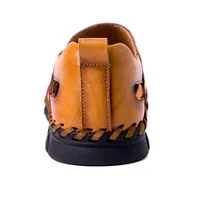 Новые летние сандалии мужские дышащие высококачественные натуральные кожаные сандалии мужские ролики плюс размер моды вскользь пляж мужская обувь