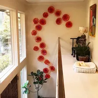 Creative Red Flower Plates Murano Glass Wall Lamps Arts Villa Hotel Konstdekoration Hängande belysningar