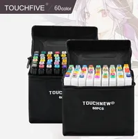 Ny Touchfive 60 Färg Dual Headed Art Markers Set Artist Sketch Oljiga Alkoholbaserade markörer för Animation Manga Luxury Pen School Supplies