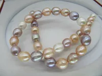 joyería de perlas de alta calidad Natural elegante 11-13mm mar del sur blanco rosa púrpura multicolor collar de perlas 18 "14k