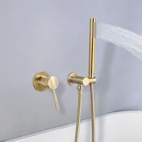 Матовый Золотая ванная латунь Душ Набора Настенного холодной и горячая вода смеситель кран с ручным душем главой