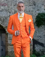 Fashion Orange Groom Tuxedos Peak Lapel Groomsmen Mens Wedding Dress Excellent Man Jacket Blazer 3 Piece Suit(Jacket+Pants+Vest+Tie) 952