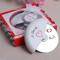 "En skiva av kärlek" rostfritt stål kärlek pizza cutter 9.5 * 8.8cm bröllop favoriserar och party gåvor pizza cutter presentförpackning lx2132