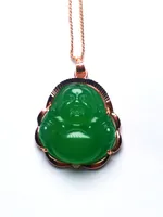 Certificato 18KGP oro naturale intarsiato verde giada buddha pendente catena collana gemma all'ingrosso