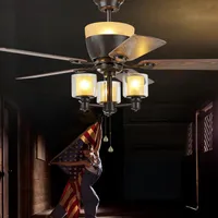 Amerikansk modern by E27 * 3 Svart takfläkt med lampor Fjärrkontrollens Vattensmatsal Lampa Hem Fan Ventilador de Teto