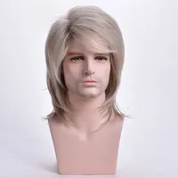 Men Wigs Straight Synthetic Wigs Natural Long Male Hair Light Blonde Men&#039;s Wig with Bangs Heat Resistant Toupee