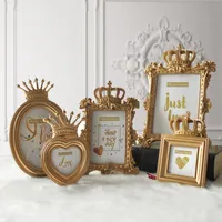 Marco Barroco manera Photo Frame Corona de Oro Decoración Creativa Resina imagen de escritorio regalo decoración de la boda Inicio