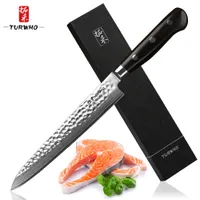 TURWHO 8" Tranchelard Damas japonais en acier Cleaver viande couteau manche ébène professionnel chef Sashimi Sushi Couteau de cuisine